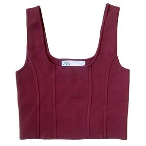 zara ribbed crop tank burgundy wine